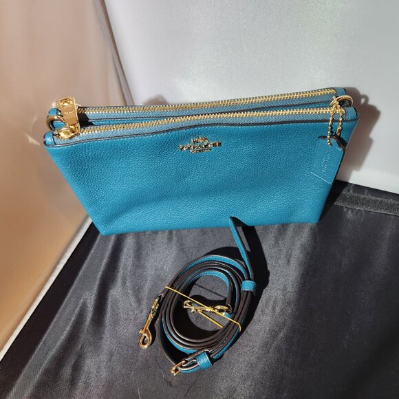 Coach pebble leather Teal Lyla crossbody w/gold toned hardware F38273 - Picture 3 of 11